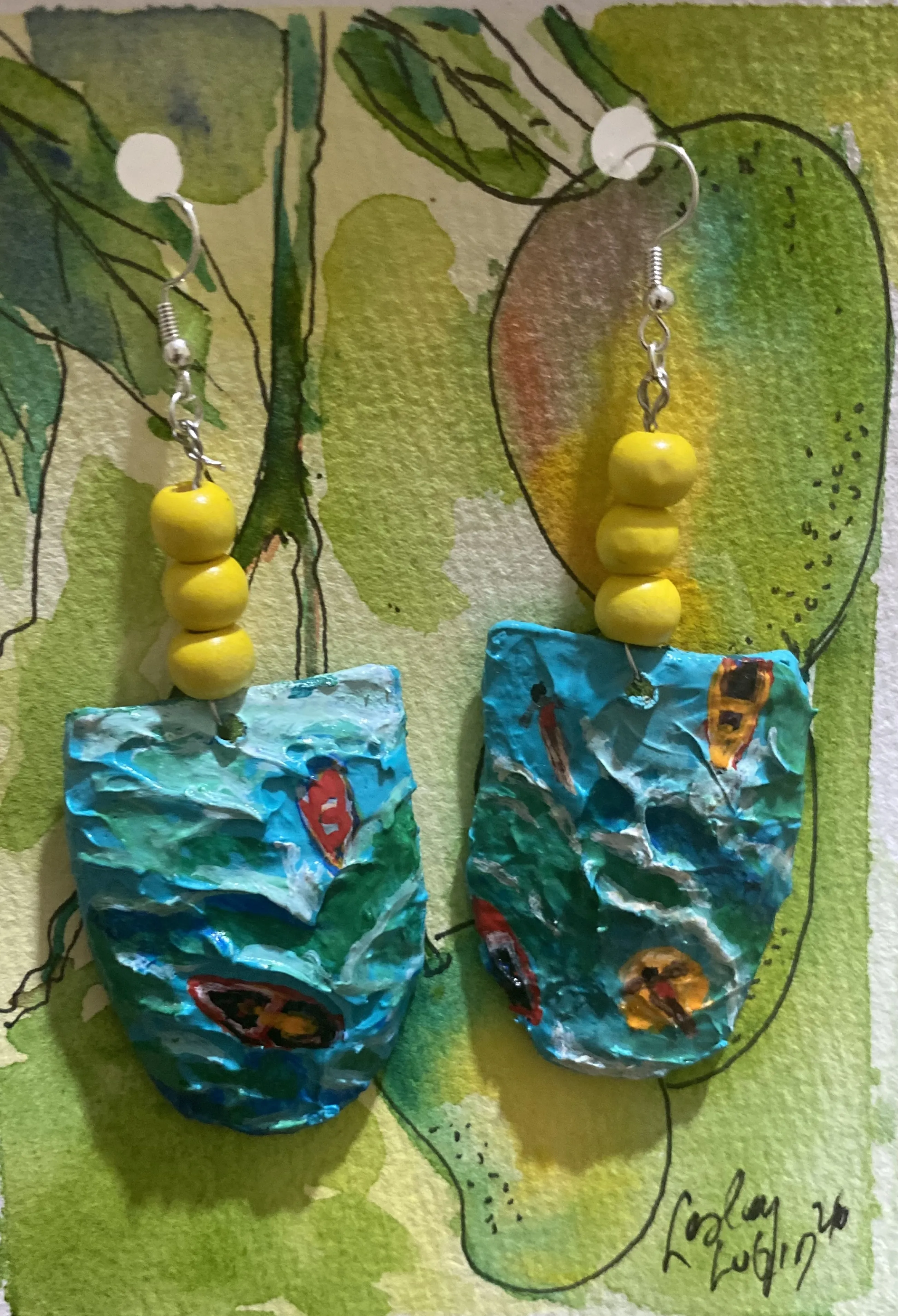 Hand painted Mango Seed Earrings- A day at the beach — photo 2