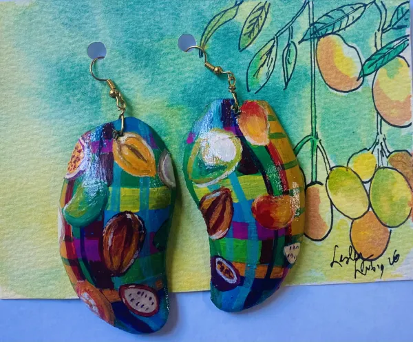 Hand painted Mango Seed Earrings- Fruit fiesta